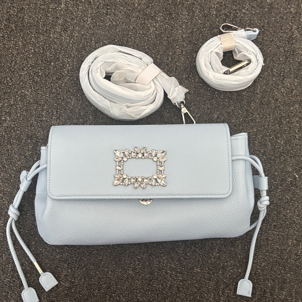 Fashion Light Blue Women's Crossbody Bag with Crystal Accent Lambskin